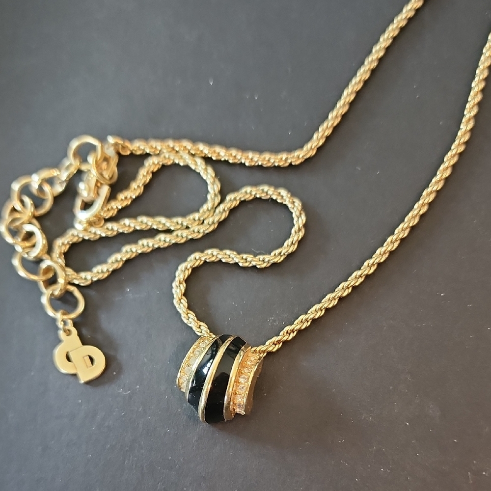 Christian DIOR vintage Gold and Black Necklace with Braided Chain